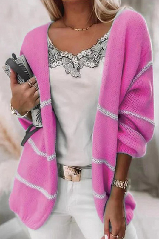 Fashion Women's Loose Patchwork Contrast Color Sweater Cardigan