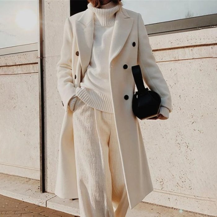 Women's Fashion Lapel Wool Solid Color Elegant  Coats