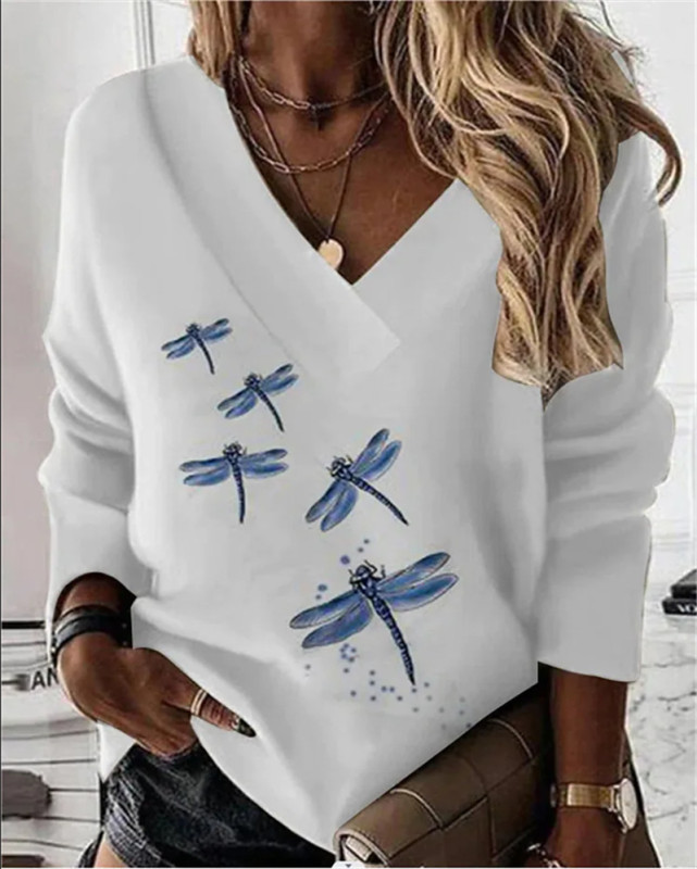 Women's Casual Printed V-Neck Fashion Sexy Long Sleeve Sweater