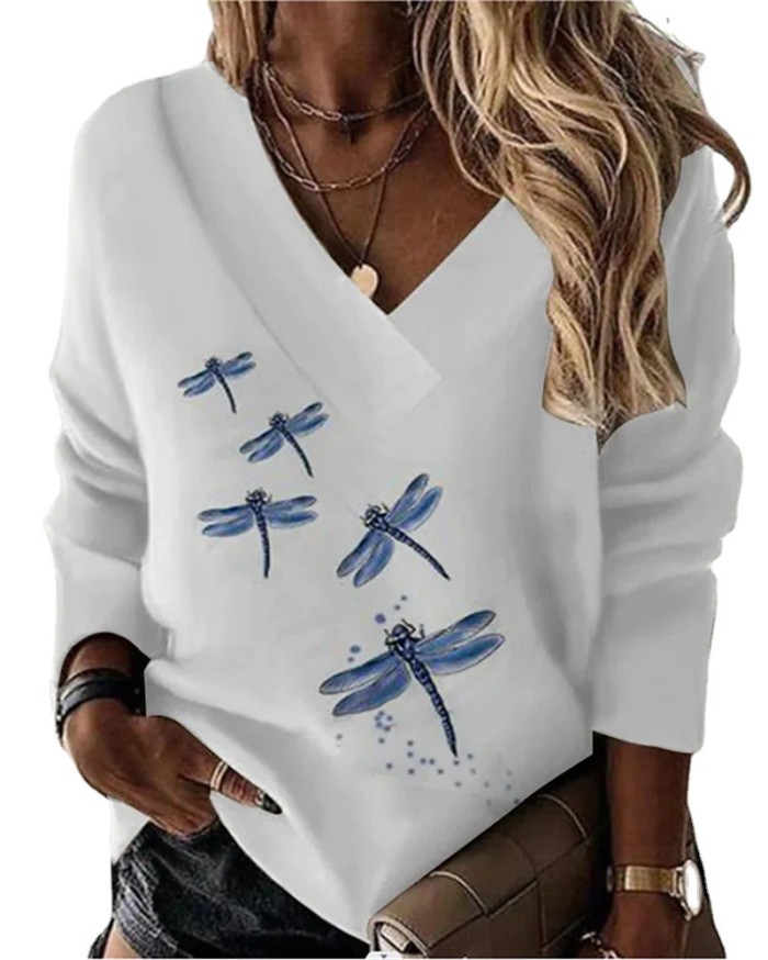 Women's Casual Printed V-Neck Fashion Sexy Long Sleeve Sweater