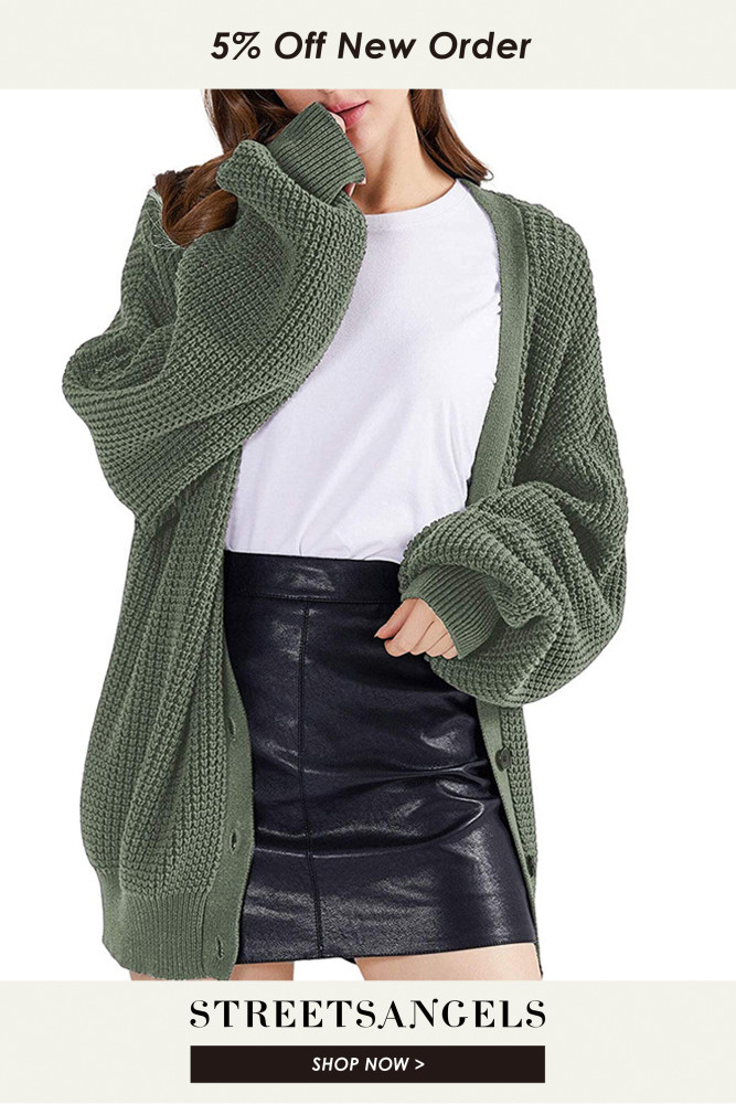 Women Long Sleeve Solid Knitted Loose Sweater Cardigans