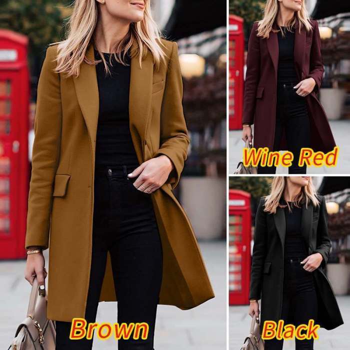 Women's Fashion Lapel Long Woolen Single Breasted Coat