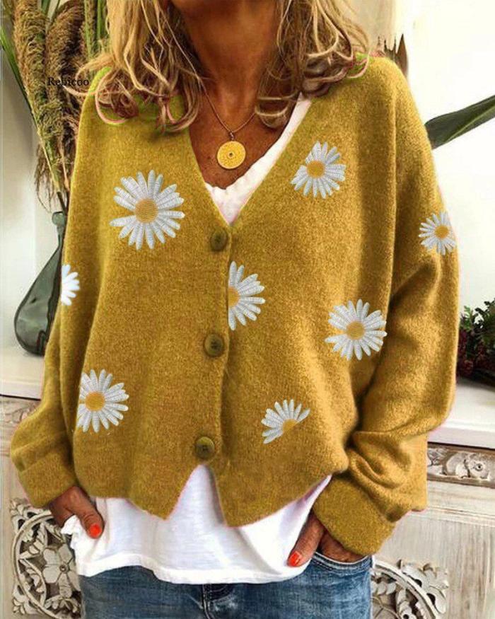 Women Daisy Knitted  Loose Casual Cardigans