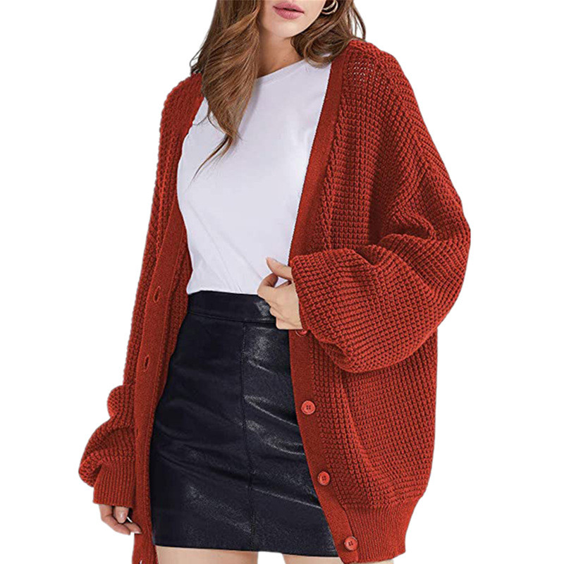 Women Long Sleeve Solid Knitted Loose Sweater Cardigans