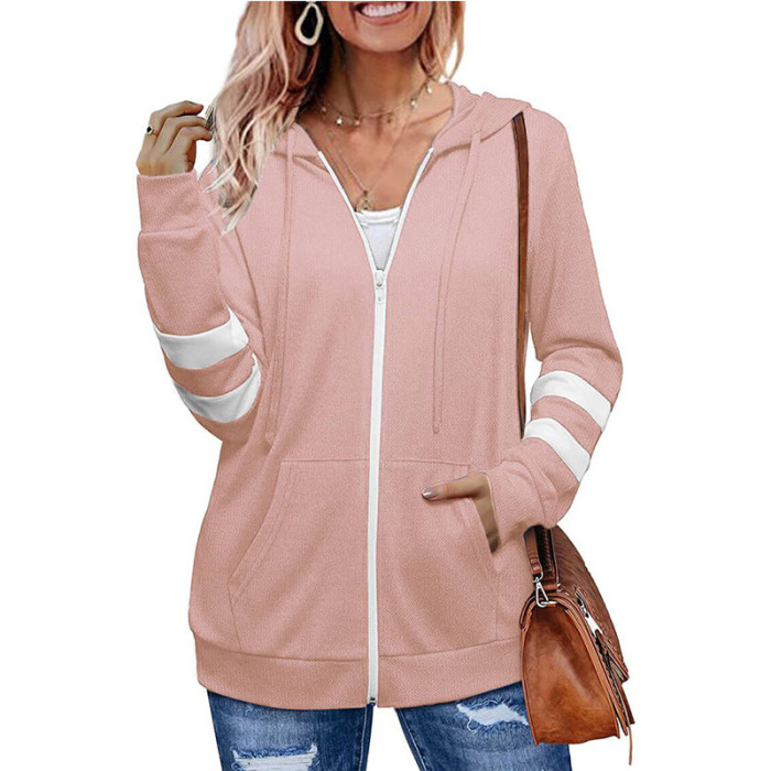 Fashion Women's Cashmere Solid Color Loose Zip Hoodie