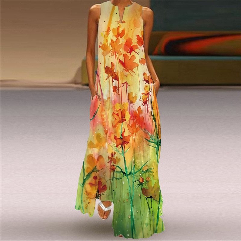 Fashion Elegant Casual 3D Print Sleeveless Boho  Maxi Dress