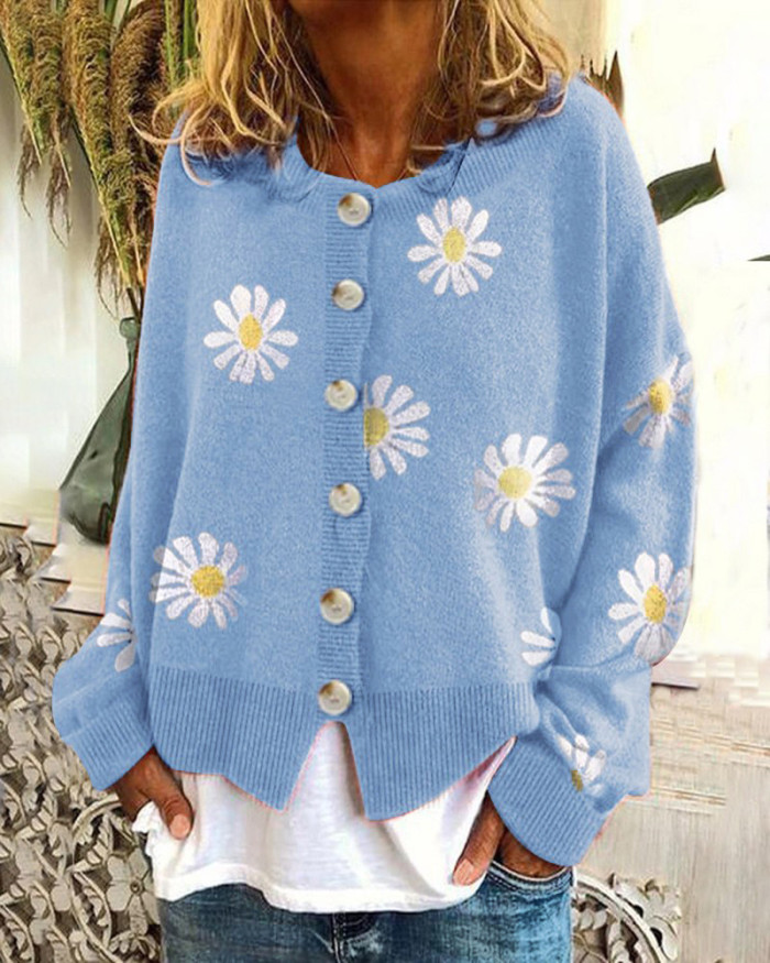Women Daisy Knitted  Loose Casual Cardigans