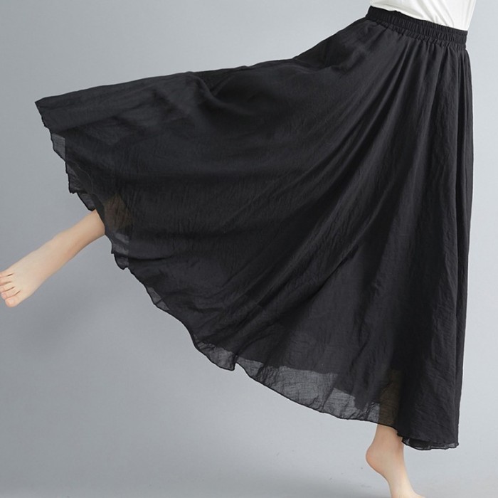 Women's Linen Boho Vintage Big Swing A-Line High Waist Skirts