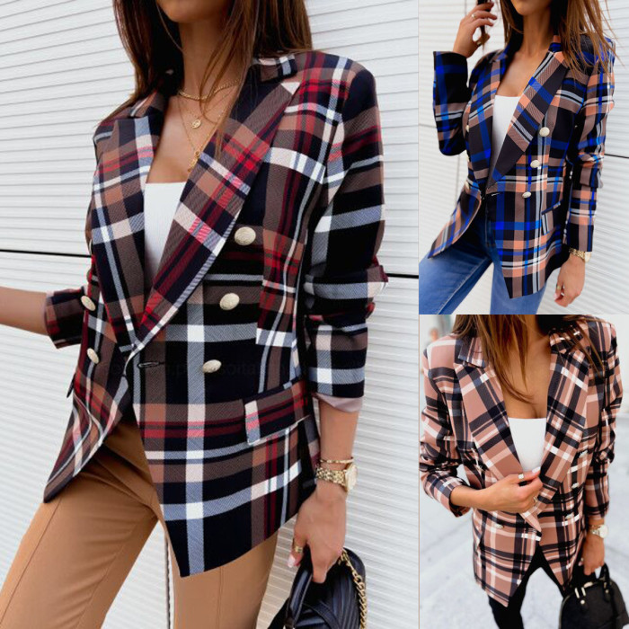 Fashion Plaid Ladies Long Sleeve Blazers