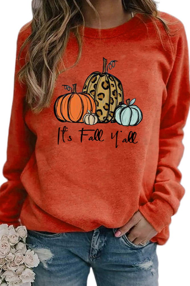 Halloween Pumpkin Print Loose Casual Long Sleeve Crewneck Sweatshirt
