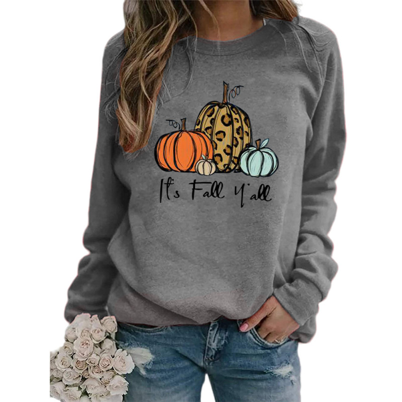 Halloween Pumpkin Print Loose Casual Long Sleeve Crewneck Sweatshirt