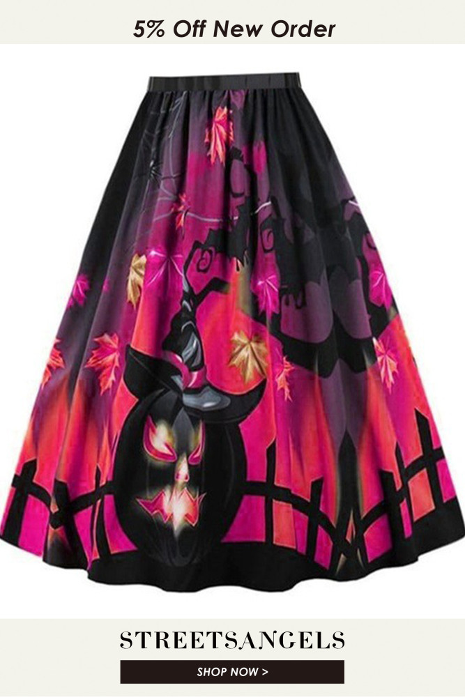 Women's Vintage Halloween Cosplay Party Print Skirt