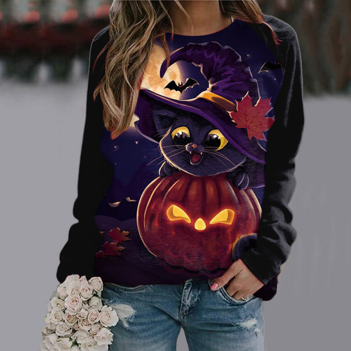 Women's Halloween Print Fashion Long Sleeve Casual Sweatshirt