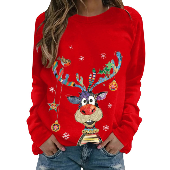 Christmas Casual Cartoon Print Long Sleeve Round Neck Fashion Sweatshirt
