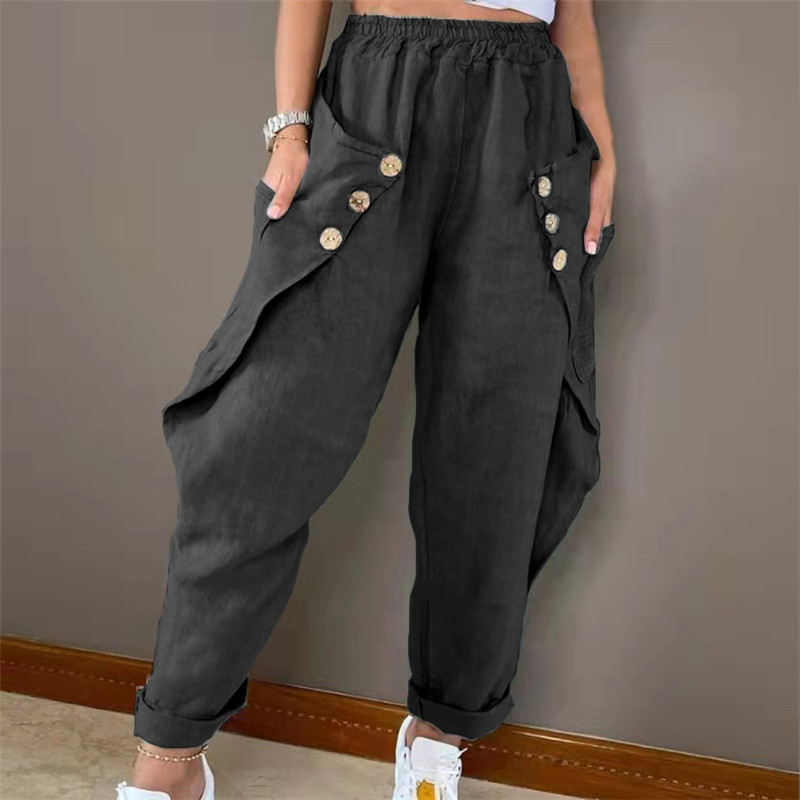 Women's Fashion Casual Loose Solid Color Mid Waist Harem Pants