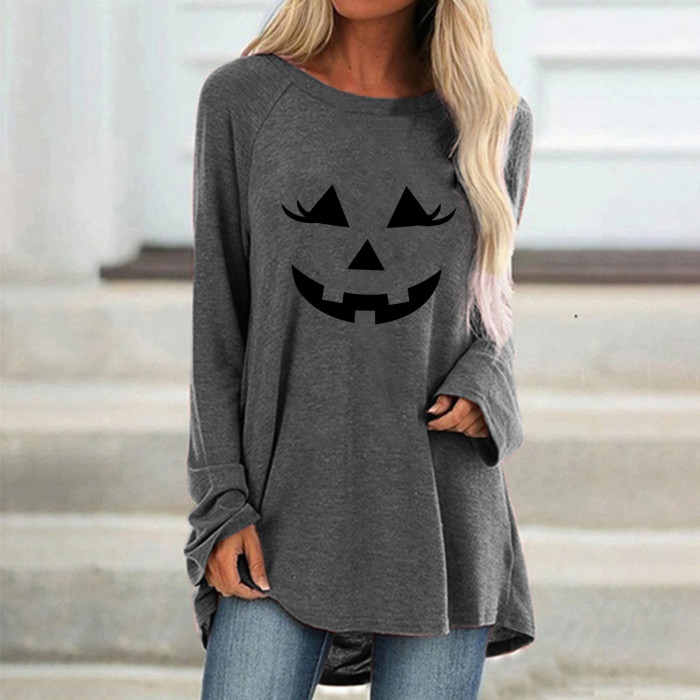 Halloween Fashion Crew Neck Casual Print Loose T-Shirt