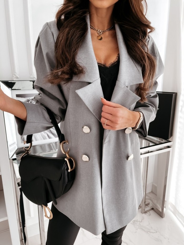 Women Solid Color Double Breasted Elegant Blazers