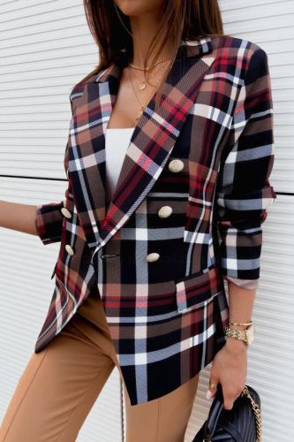 Fashion Plaid Ladies Long Sleeve Blazers