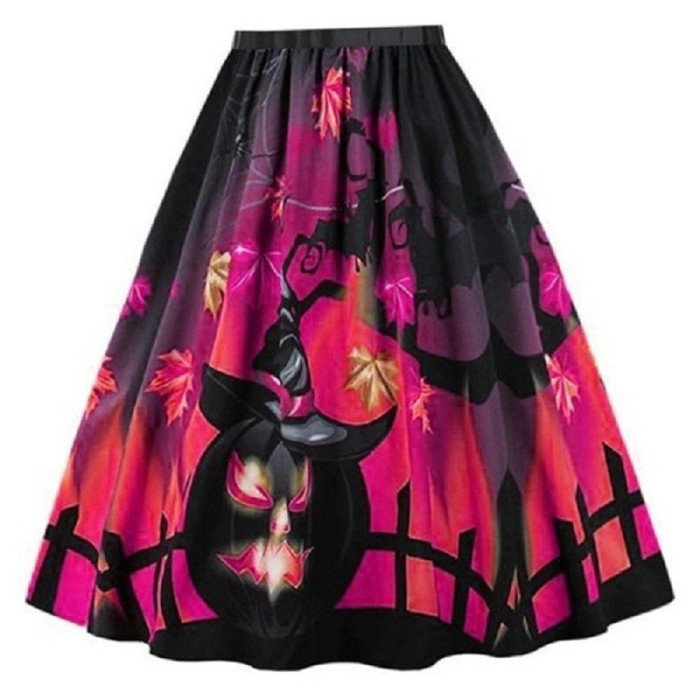 Women's Vintage Halloween Cosplay Party Print Skirt