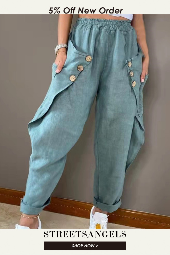 Women's Fashion Casual Loose Solid Color Mid Waist Harem Pants