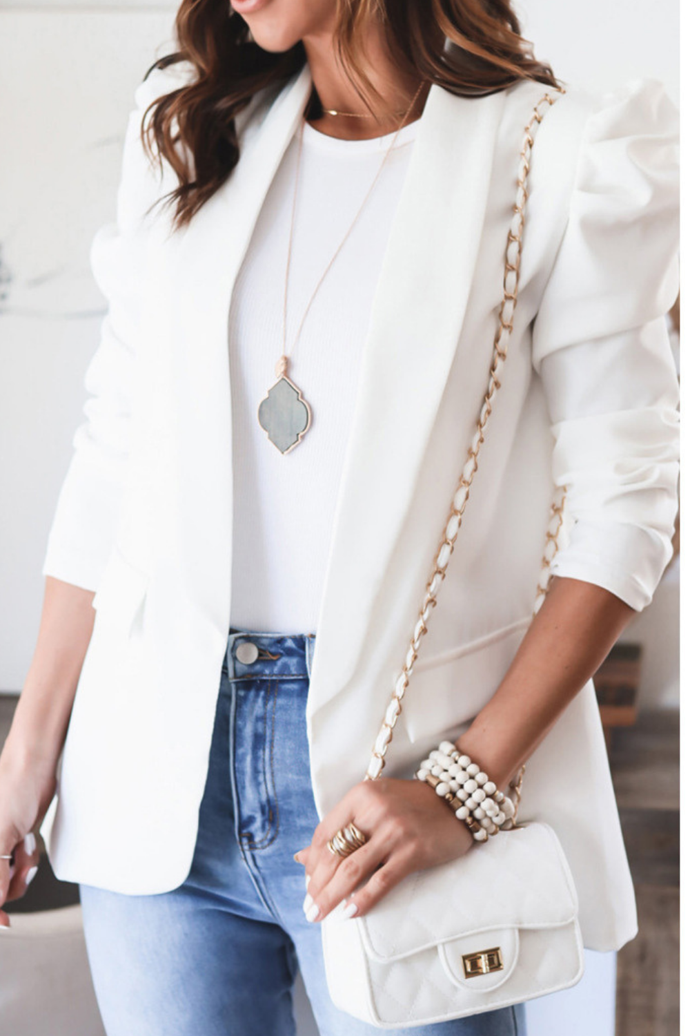 Jones NY White Puff Sleeve Blazer with Pockets main image 0