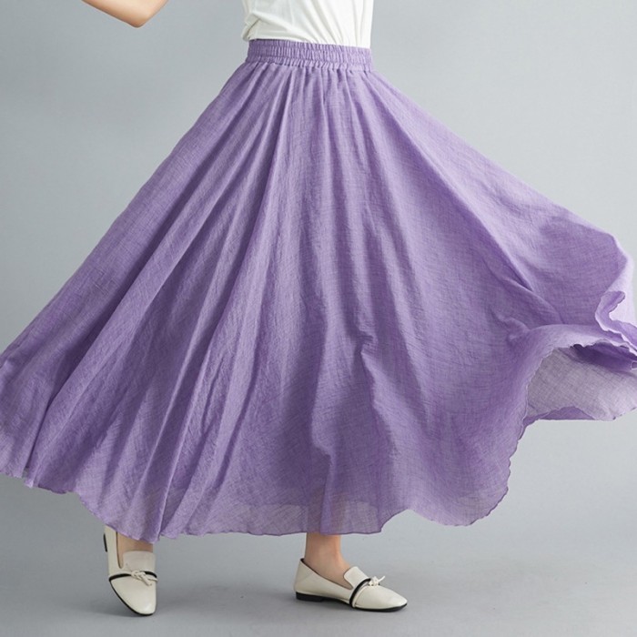 Women's Linen Boho Vintage Big Swing A-Line High Waist Skirts
