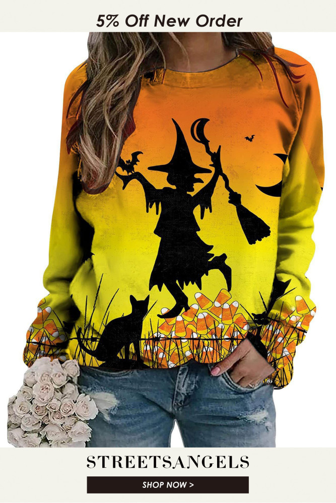 Halloween Women's Casual Long Sleeve Crew Neck Skull Print Sweatshirt