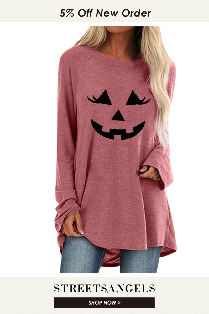 Halloween Fashion Crew Neck Casual Print Loose T-Shirt