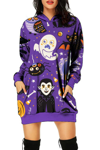 Halloween Women's Print Loose Casual Hoodie