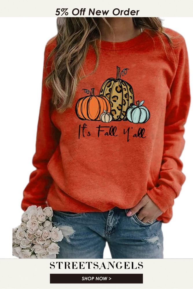 Halloween Pumpkin Print Loose Casual Long Sleeve Crewneck Sweatshirt