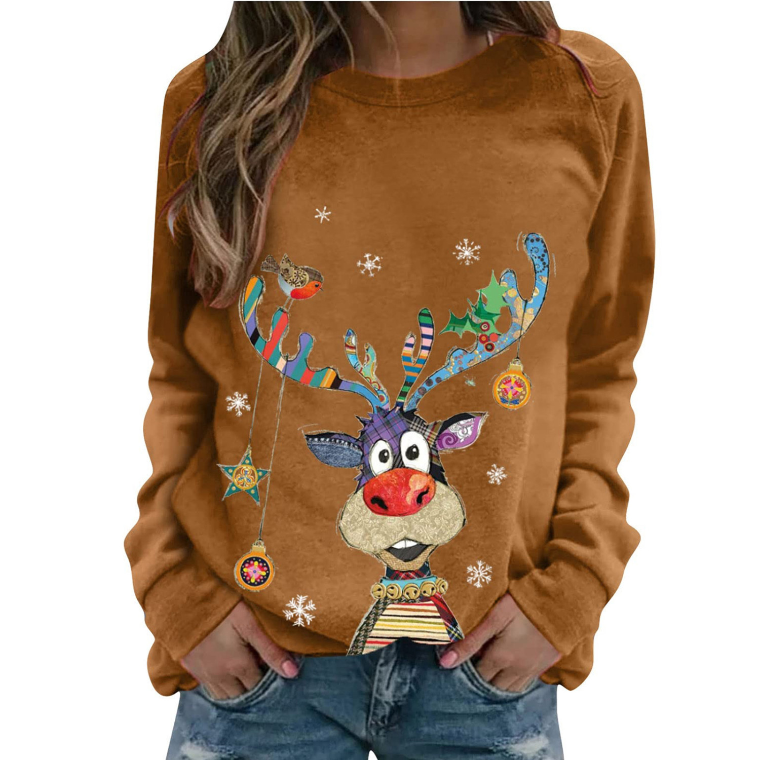 Metoes - Long Sleeve Sweaters Solid Color Round Neck Drop Shoulder Knit Sweater