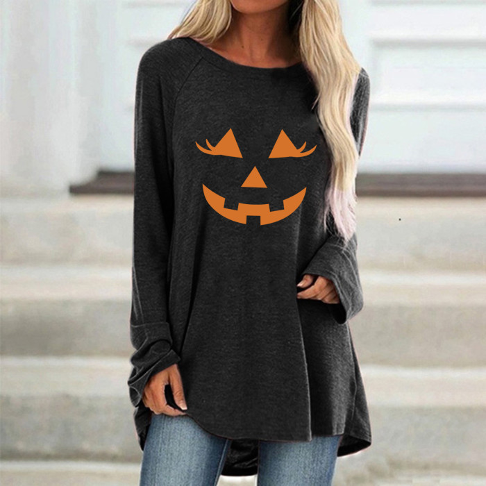 Halloween Fashion Crew Neck Casual Print Loose T-Shirt