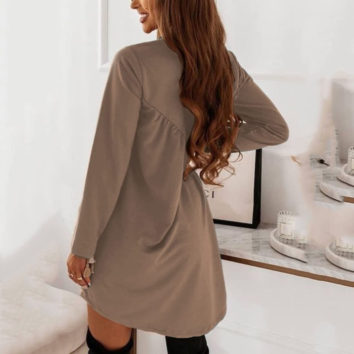 Fashion Sexy Long Sleeve Regular Round Neck Loose Casual Mini Dress