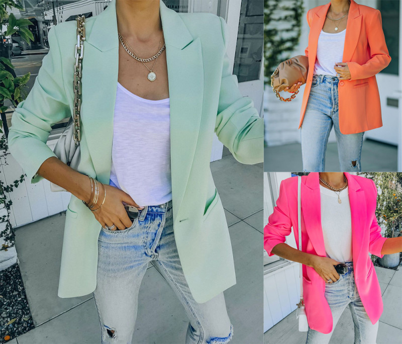 Elegant Women Solid Color Single Button Design Blazers