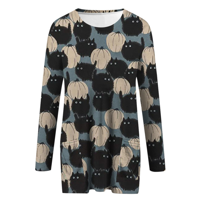 Women's Sexy Casual Halloween Long Sleeve O Neck Loose Sweatshirt