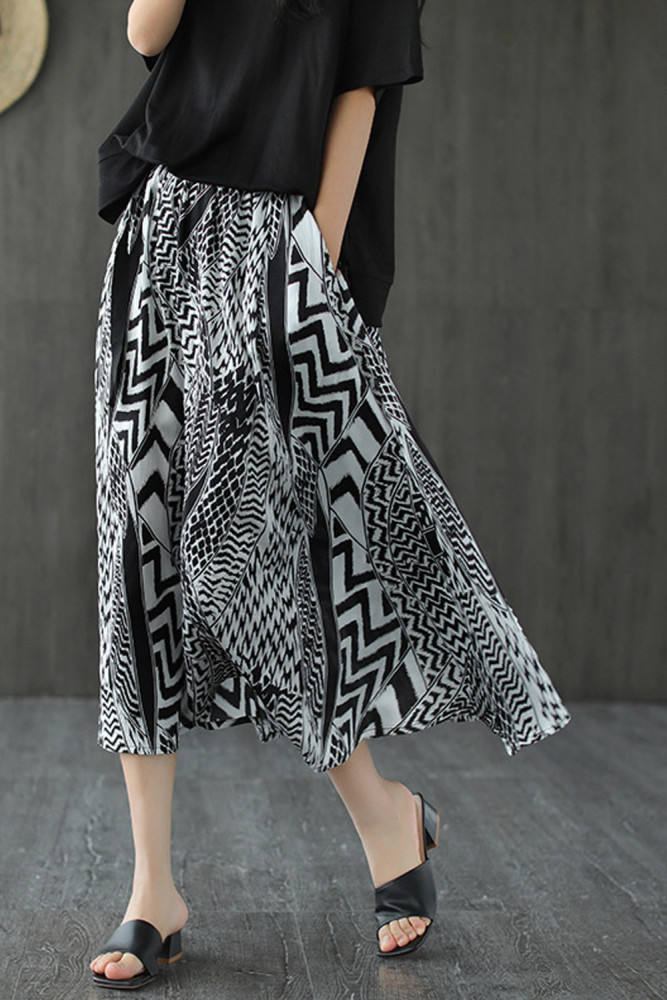 Women's A-Line Vintage Print High Waist Loose Casual Skirt