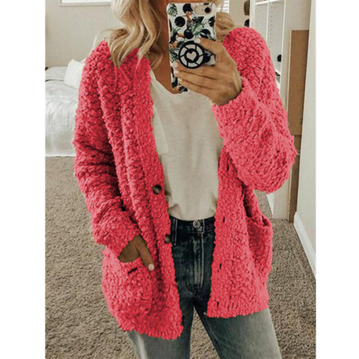 Women Long Sleeve Casual Solid Pocket Sweater Cardigan