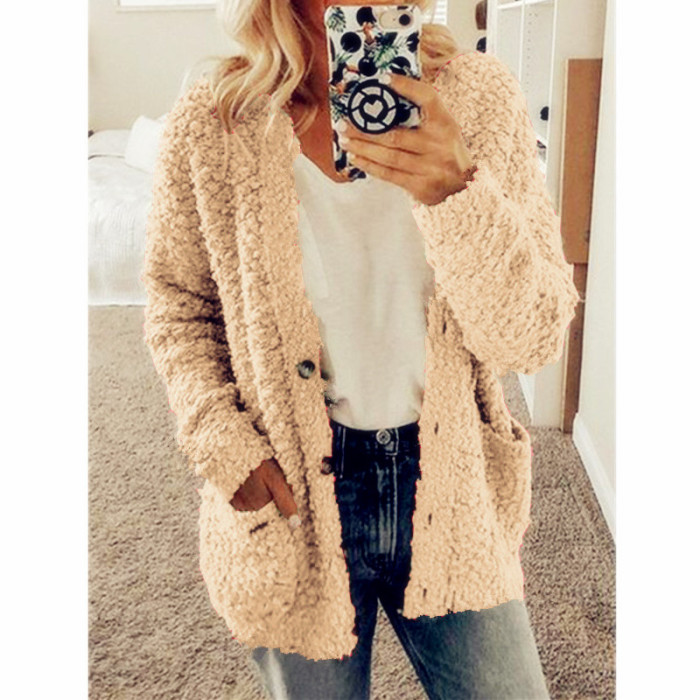 Women Long Sleeve Casual Solid Pocket Sweater Cardigan