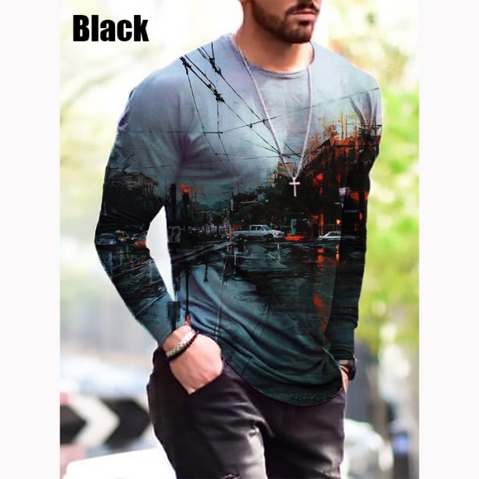 Men's Fashion Slim Fit Round Neck Long Sleeve Casual Commuter Shirt