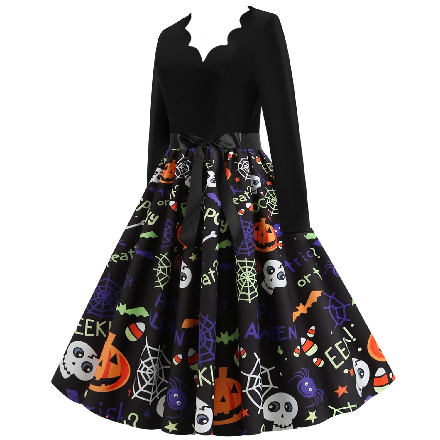 Halloween Dark Art Print V-Neck Short Sleeve Vintage Midi Dress main image 0