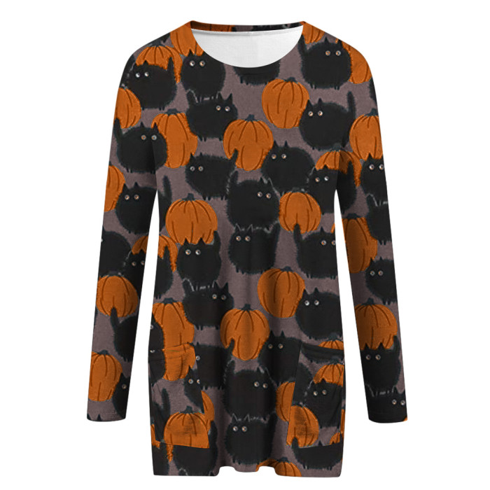 Women's Sexy Casual Halloween Long Sleeve O Neck Loose Sweatshirt