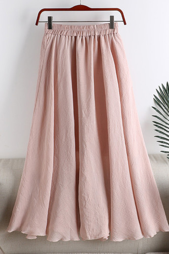 Solid Color Fashion Cotton Linen High Waist Casual A-Line Skirt