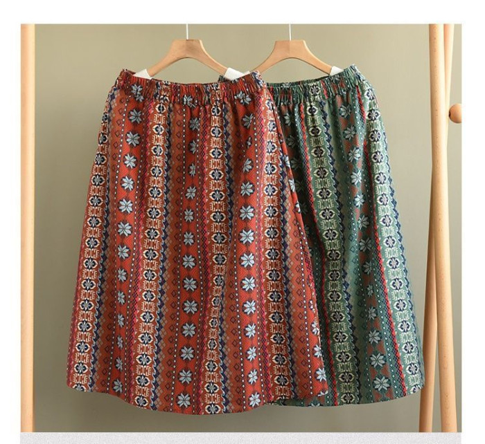 Vintage Ethnic High Waist Elegant Loose A-Line Skirt