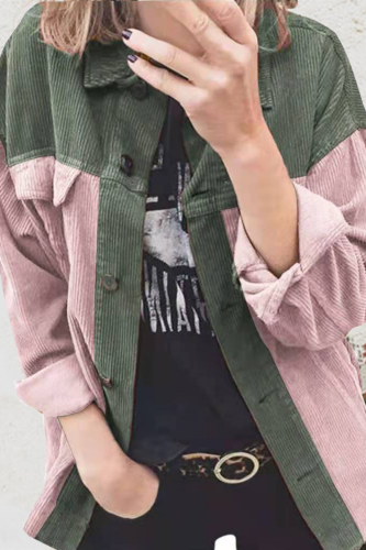 Ladies Corduroy Buttoned Patchwork Long Sleeve Loose Single Breasted Lapel Jackets