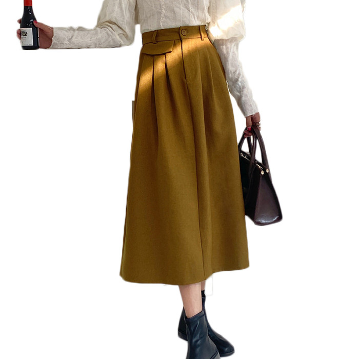 Retro High Waist Pleated Casual High Waist A-Line Office Skirt