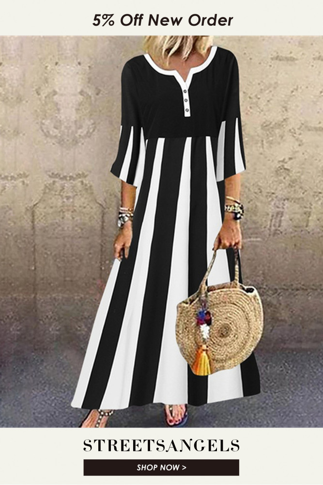 Sleek and Elegant Half Sleeve Printed V Neck Button Casual  Maxi Dress
