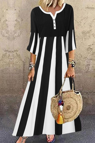 Sleek and Elegant Half Sleeve Printed V Neck Button Casual  Maxi Dress