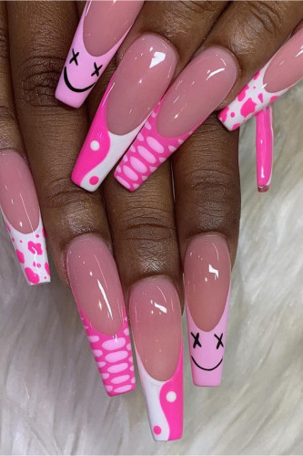 Fashionable French Pink Cow Wear Removable Nails