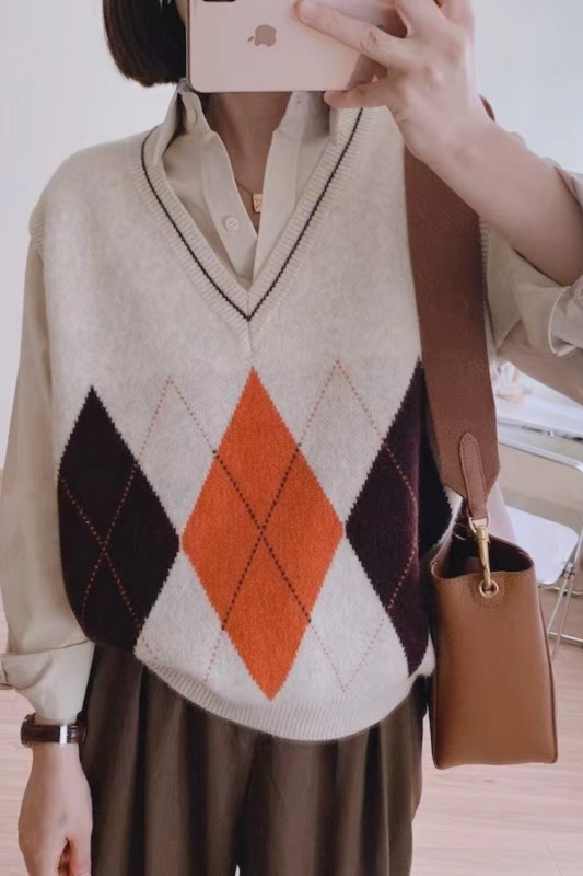 Women Preppt Style Vintage Plaid Sweater Vest