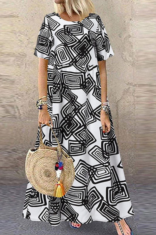 Boho Print Casual Short Sleeve O Neck  Maxi Dress